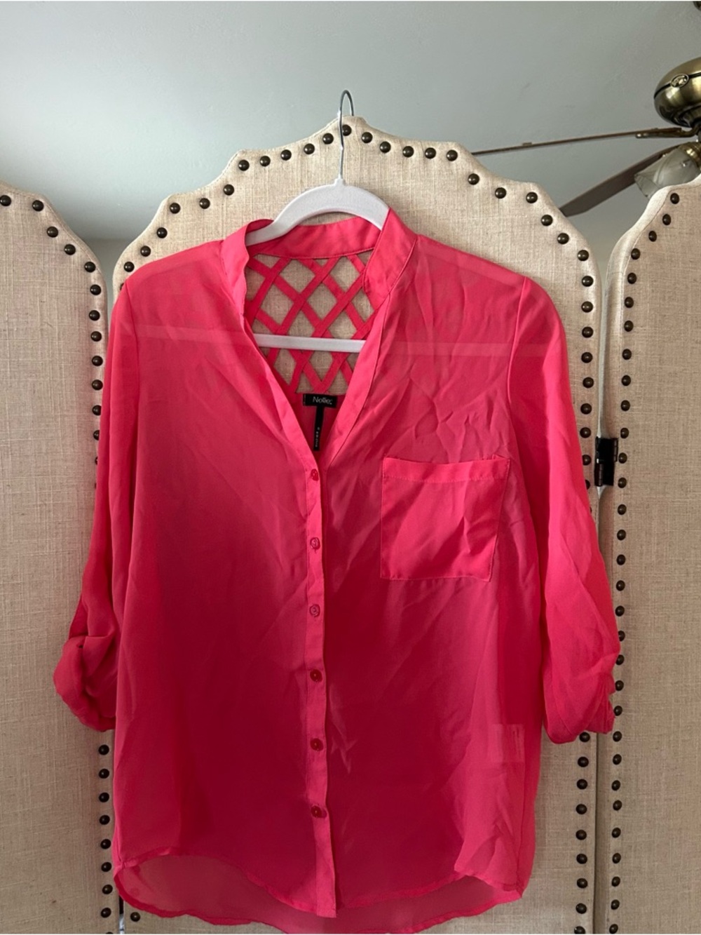 Nollie Pink Sheer Blouse Lattice Back Button Up Top Small